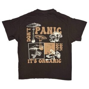 Mushrooms T Shirt Mens Large Brown Psychedelic Dont Panic Its Organic by @All